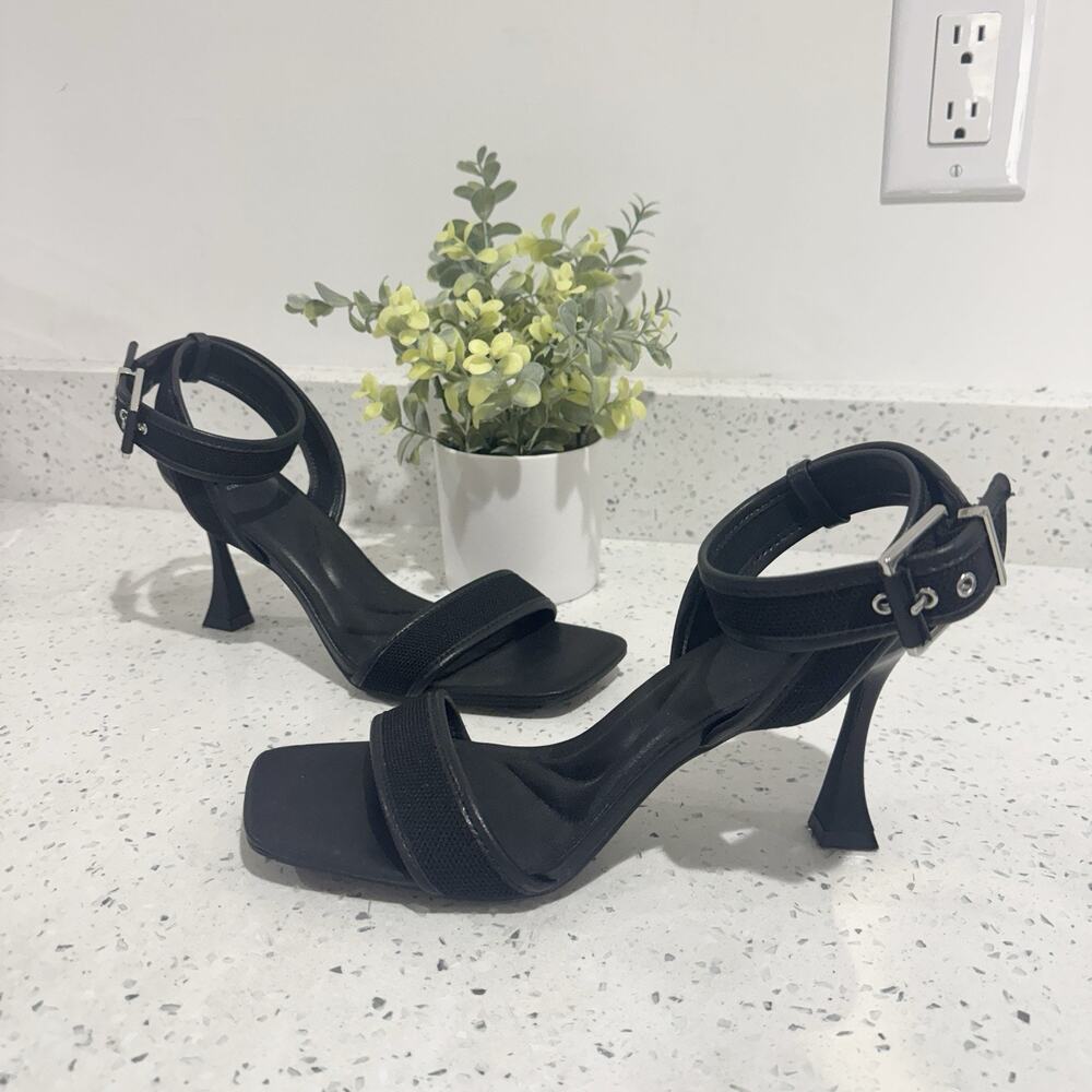 Cosy Island Black Ankle Strap Open Toe Heels 10 #ts